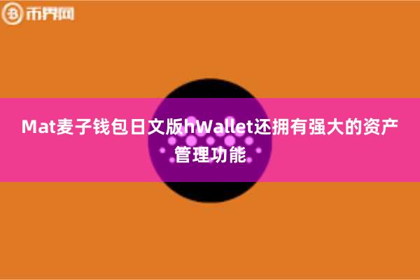 Mat麦子钱包日文版hWallet还拥有强大的资产管理功能